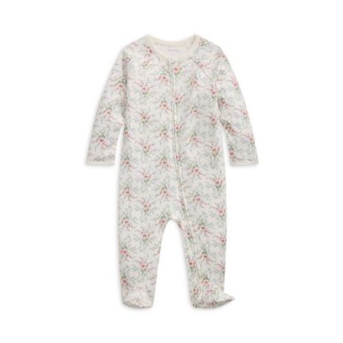 Polo Girls' Floral Cotton Interlock Footed Coverall - Baby
