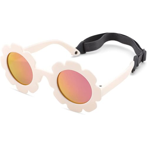 Flexible Bendable Baby Polarized Flower Sunglasses with Strap for Newborn Infant Boys Girls Age 0-24 Months