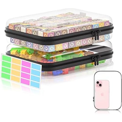 2Pcs Clear Hard Shell Zipper Case, BIiss Plastic Bins for Organizing, Clear Zipper Pouches Makeup Case & Lidded Storage Bins Organizer for Storage Cosmetics, Puzzles, 8.7 x 6.3 x 2.4 Inch