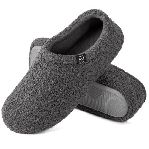 HomeTop Women's Fuzzy Curly Fur Memory Foam Loafer Slippers with Polar Fleece Lining