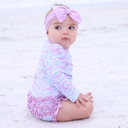 Long Sleeve Rash Guard With Ruffle Bottom | Wavy Days / 6-12M