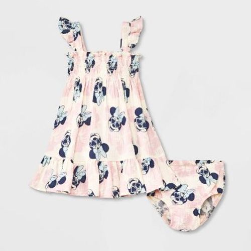 Baby Girls' 2pc Disney Minnie Mouse Woven Gauze Dress & Bloomer Set - Pink 6-9m