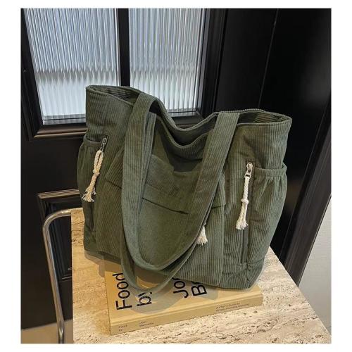 Corduroy Shoulder Tote Bag With Pockets