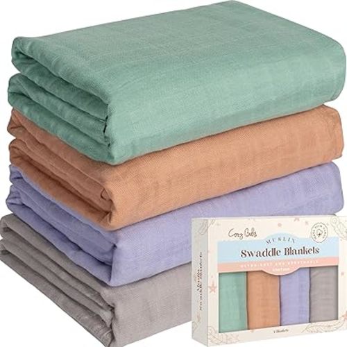 Muslin Swaddle Blankets - Breathable and Skin-Friendly Swaddle Blanket for Girls and Boys - Perfect Nursery Essential and Baby Shower Party Gift - 47 x 47 inches 4-Pack