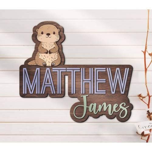 Custom Otter Animal Wood Nursery Name Sign Personalized Wooden Room Decor Baby Shower Boy Girl Birthday Gift Christmas Gift