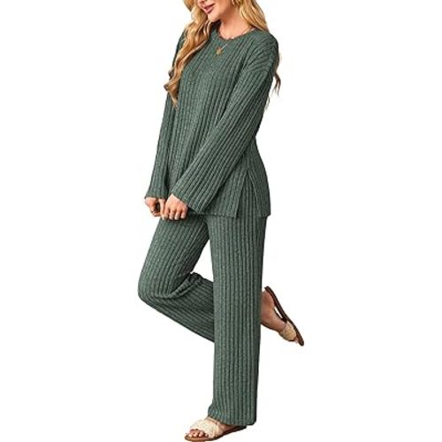 Womens Sets 2 Piece Outfits Matching Lounge Set Cozy Knit Pajamas Oversized Loungewear Fall Winter Clothes S-2XL