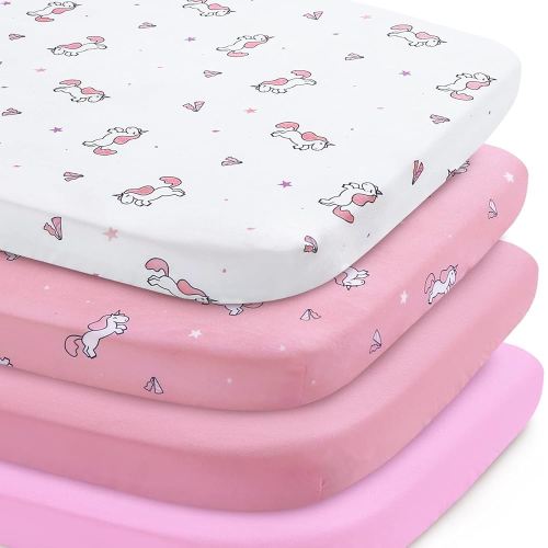 Graco Pack 'n Play Sheets Fitted (4 Pack), Ultra Soft, Mini Crib Sheets, Breathable, Pink