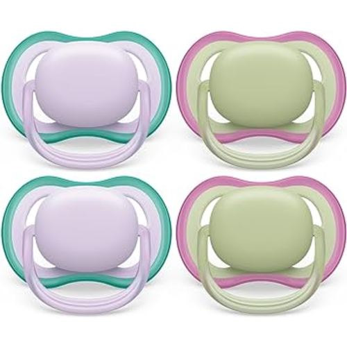 Philips Avent Ultra Air Pacifier - 4 x Light, Breathable Baby Pacifiers for Babies Aged 0-6 Months, BPA Free with Sterilizer Carry Case, SCF085/50