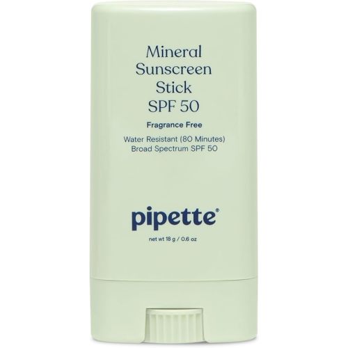 Pipette Baby Mineral Sunscreen Stick SPF 50, Broad Spectrum Sunblock with Non-Nano Zinc Oxide, Water Resistant UVB/UVA Sun Protection for Kids & Sensitive Skin, Travel Size, 0.6 oz