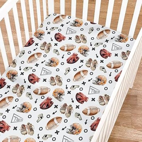 Watercolor American Football Baby Crib Sheets for Boy Girl 52"x28" Outdoor Baby Sports Soft Bed Sheet for Standard Crib and Toddler Mattresses Sports Lovers Gift Snug Fitted Crib Mattress Covers