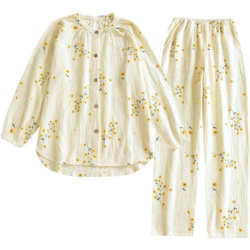 Womens Cotton Gauze Pajama Sets Muslin Pj Set Crew Neck Button Down Sleepwear 2 Piece Lounge Set