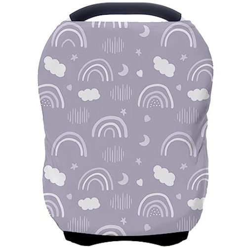 Car Seat Covers for Babies - Multi- use Nursing Carseat Canopy, Breastfeeding Covers, Baby Shower Gifts for Boys and Girls (Grey Rainbow) - grey rainbow
