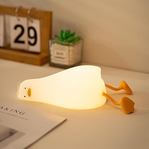 Cute Duck Night Light, Squishy Duck Novelty Animal Lamp, 3 Level Dimmable Nursery Nightlight with Timer, Food Grade Silicone Touch Night Light Fun Gifts for Kids Boys Girls Baby