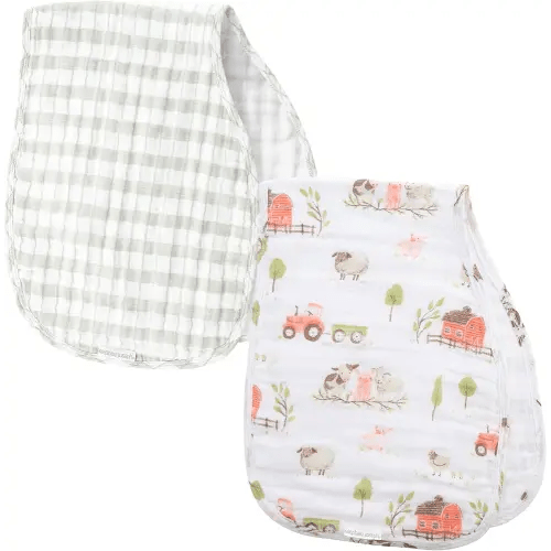 Stephen Joseph, Muslin Baby Burp Cloths, 2-Pack 100% Cotton, Burp Cloth for Baby Boys and Girls, Farm