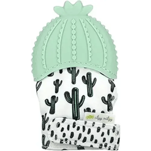 Itzy Ritzy Silicone Teething Mitt - Soothing Infant Teething Mitten with Adjustable Strap, Crinkle Sound & Textured Silicone to Soothe Sore & Swollen Gums - For Ages 3 Months & Up (Cactus)