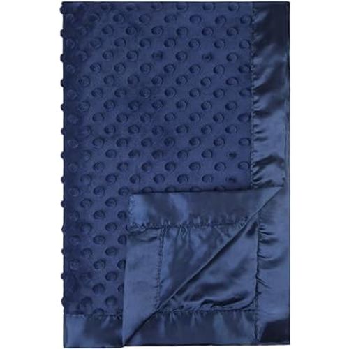 Pro Goleem Baby Soft Minky Dot Blanket with Silky Satin Backing Christmas Baby Gifts for Boys and Girls (Navy Blue, 30’’ x 40’’)