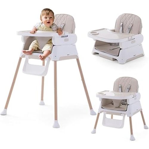 3 in 1 Baby High Chair, Portable High Chairs for Babies and Toddlers, Adjustable Convertible Infant Baby Feeding Chair Booster for Eating with Detachable Double Tray, 5 Point Harness, Footrest Cream