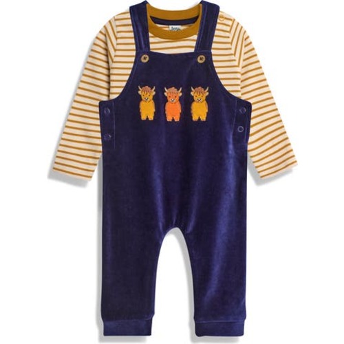 Highland Cow Appliqué Long Sleeve T-Shirt & Overalls Set, 0-3M