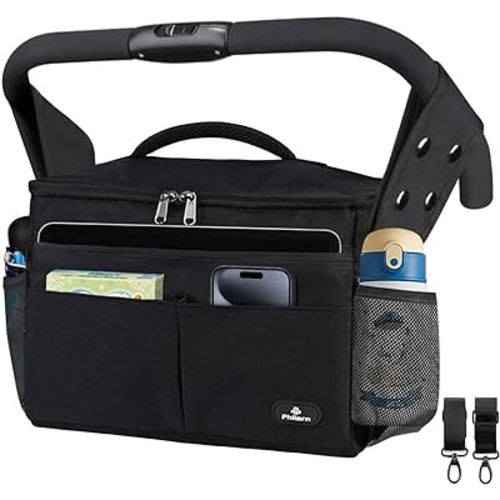 PHILORN Universal Stroller Organizer with Cup Holders - Stroller Caddy with Large Storage Capacity Fits for Stroller Like Uppababy, Baby Jogger, Britax, BOB, Umbrella, Evenflo, Doona,and Pet Stroller