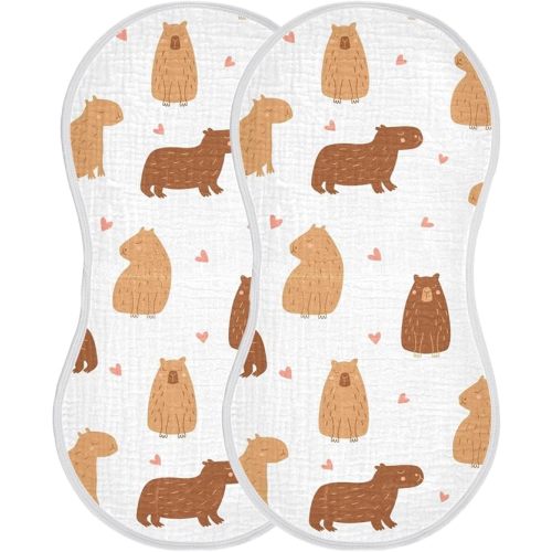 Burbuja Capybara Muslin Baby Burp Cloths, Soft & Absorbent Cotton Burping Rags for Newborn Boys & Girls, 2 Pack