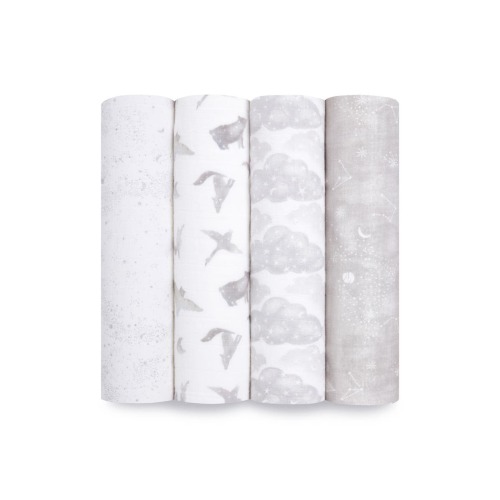 aden + anais 4-Pack Classic Swaddling Cloths, Map The Stars Grey