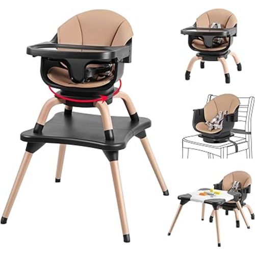Baby High Chair, 7 in 1 Convertible High Chairs for Babies and Toddlers, Kids Learning Table, Building Block Table, Toddler Dining Chair with 360° Rotating Seat, 5-Point Safety Harness (Black)