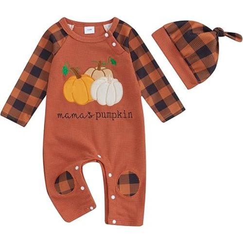 Ledy Champswiin 2Pcs Neutral Outfits Newborn Baby Boy Girl Pumpkin Romper Jumpsuit My 1st Halloween Clothes with Hat