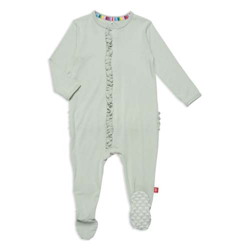 seafoam RightFit™ magnetic parent favorite footie with ruffles, 9-12