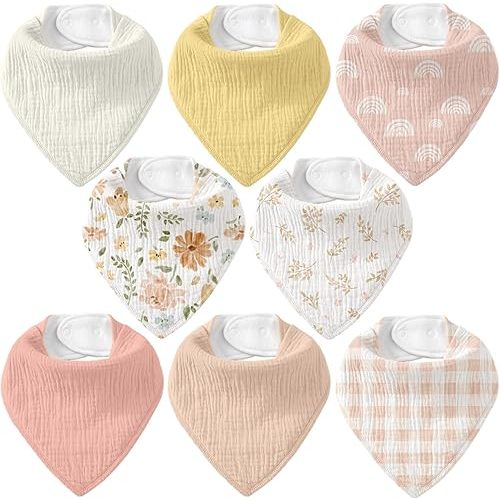 CIVARUA KIDS Muslin Baby Bibs 8 Pack, Baby Bandana Drool Bib for Drooling and Teething, Cotton Soft Absorbent for Girls Boys Serenity
