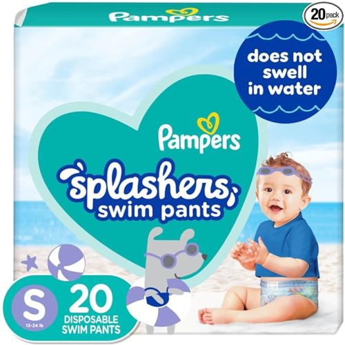 Pampers Splashers Swim Diapers - Size S, 20 Count, Gap-Free Disposable Baby Swim Pants - Small