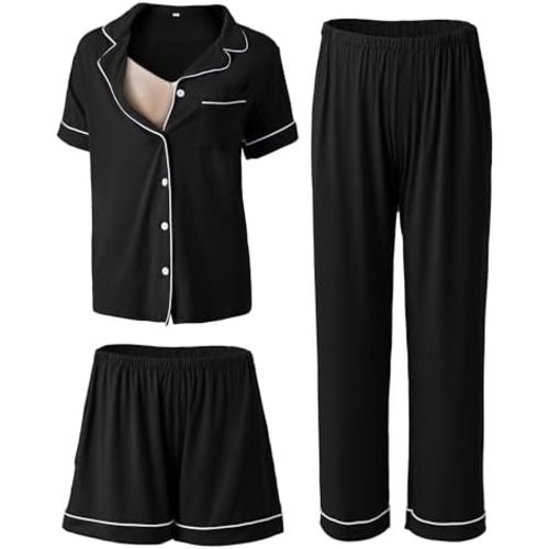 Rnxrbb 3 PCS Women Maternity Pajamas Set Nursing Postpartum Breastfeeding Pjs Sleepwear Lounger Clothes Button Down