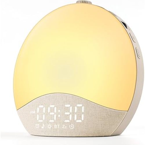 ecozy Sunrise Alarm Clock for Bedroom, White Noise Sound Machine, 26 Soothing Sounds, 17 Night Lights, Bluetooth Speaker, Music-Sync Lights, Wake Up Sunlight for Heavy Sleepers, Adults, Kids - Natural