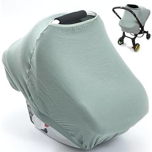 Muslin Car Seat Cover Baby, 3-1Infant Car Seat Covers for Boys Girls, Carseat Covers Baby Privacy Nursing Cover for Breastfeeding, Breathable Stroller Carrier Cover for Newborn Shower Gift