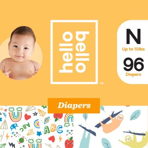 Hello Bello Diapers Club Box - Sleepy Sloths & Doodles - Size N (96ct)