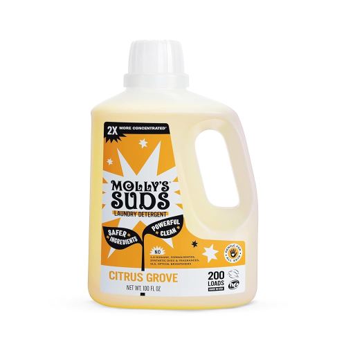 Molly's Suds Liquid Laundry Detergent | Clean Laundry Detergent Soap for Sensitive Skin | 2x Concentrated, High Efficiency (HE) (Citrus Grove - 200 Loads)