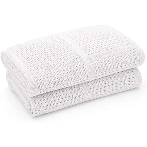 2-Pack 100% Organic Cotton Cellular Baby Blankets with Gifting Ribbon – Soft, All Natural & Breathable - Nursery/Stroller/Bassinet/Crib - White