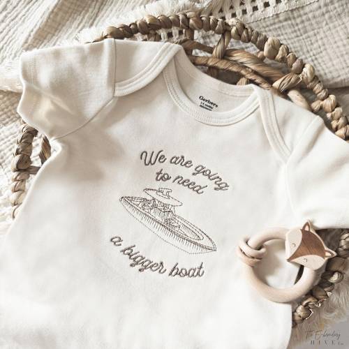 Embroidered We are going to need a bigger boat ONESIES® brand, Fishing Buddy, Surprise to Family, Pregnancy Announcement ONESIES® brand A38