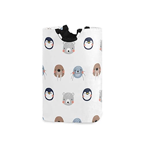 xigua Large Laundry Basket Collapsible Clothes Hamper, Waterproof Nursery Storage Bin with Handle Clothing Baskets for Bedroom Bathroom, Cute Arctic Animals