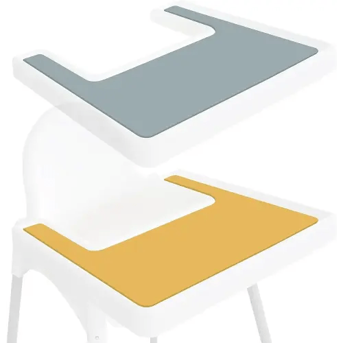(2-Pack, Yellow & Blue) Silicone High Chair Placemats Compatible with IKEA Antilop High Chair, Food-Grade, Non-Slip Baby High Chair Tray Mat for Toddlers, Easy to Clean, Dishwasher Safe