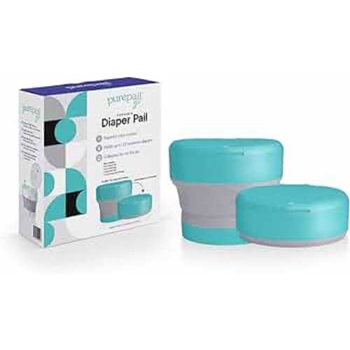 Go Portable Diaper Pail — Aqua — Superior Odor Control with No Added Fragrance — Collapses for On-The-Go — Compact & Space-Saving