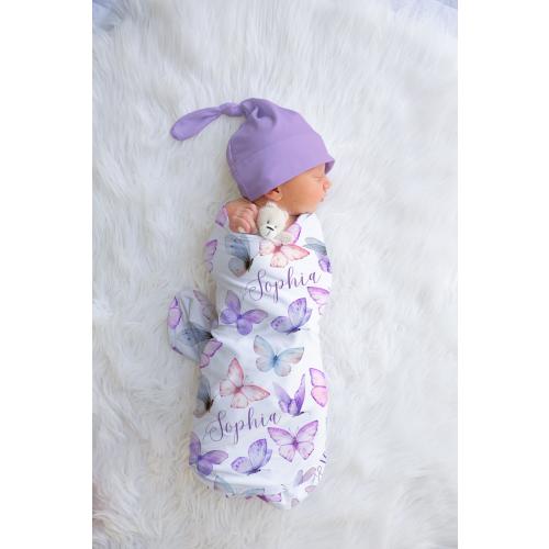 Personalized Pink and Purple Butterfly Swaddle Blanket Name Baby Blanket Newborn Girl Coming Home Outfit Hospital Photo Baby Shower Gift