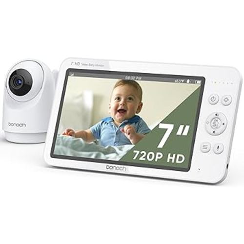 bonoch MegaView Baby Monitor with Camera and Audio, 7" 720P HD Video Baby Monitor No WiFi, 6000mAh Battery, VOX Mode, Auto Night Vision, Hack Proof, Remote PTZ, 8 Lullabies Baby Camera Monitor