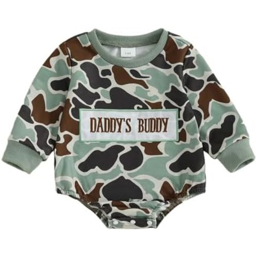 Baby Boy Hunting Outfit Newborn Daddys Hunting Buddy Mallard Duck Sweatshirt Bubble Romper Onesie Baby Fall Clothes