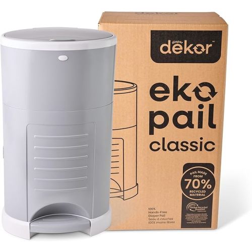 Diaper Dekor EKO Classic Diaper Pail, Gray | ONLY Eco-Friendly Diaper Pail Made with 70% Recycled Materials | Hands-Free: Step–Drop–Done | Cost-Effective Refill System