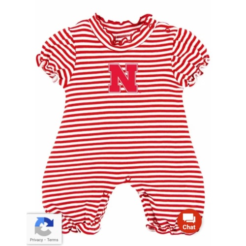 Nebraska Cornhuskers Baby Red Stripe Puff Sleeve Short Sleeve One Piece