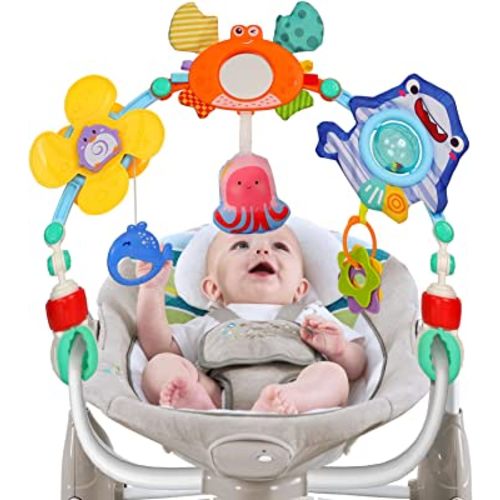 | Adjustable Stroller Arch Toy for Baby - Baby Bjorn Bouncer Toy Bar - Stroller Toys - Car Seat Toys for Babies 0 3 6 12 Months (Marine Creatures)