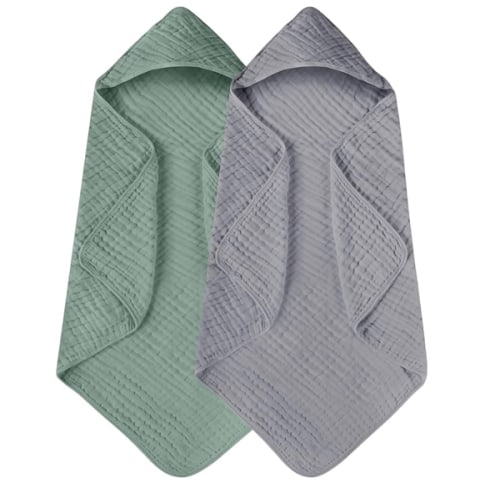 Yoofoss Hooded Baby Towels for Newborn 2 Pack 100% Muslin Cotton Baby Bath Towel with Hood for Babies, Infant, Toddler and Kids, Large 32x32Inch, Soft and Absorbent Newborn Essential