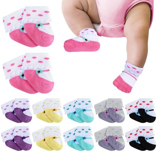 Toulite 12 Pairs Preemie Socks Baby Girls Boys Premature Ruffle Turn Cuff Cotton Sock Hospital NICU for Newborn