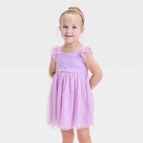 Toddler Girls' Embroidered Tulle Dress - Cat & Jack™ Lilac Purple 4T: Sleeveless A-Line, Back Bow, Mesh Fabric
