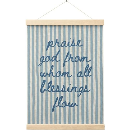 FGFK Trendy Blue Christian Wall Art Poster Hanger Frame, Trendy Striped Praise God From Whom All Blessing Flow Bible Verse Scripture Canvas Prints Framed Wall Decor for Room Home Dorm, 12x16 Inch